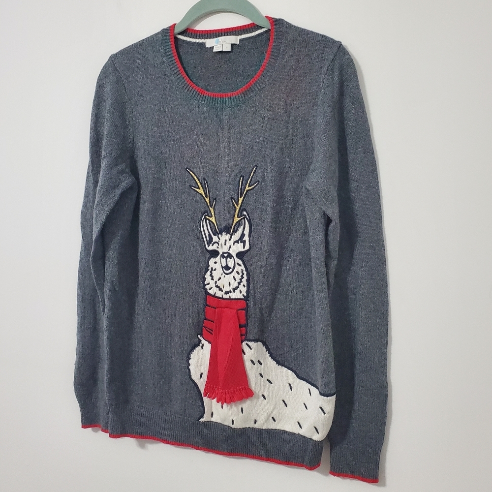 Boden Llama Holiday Sweater Gray Women Medium - Picture 3 of 9